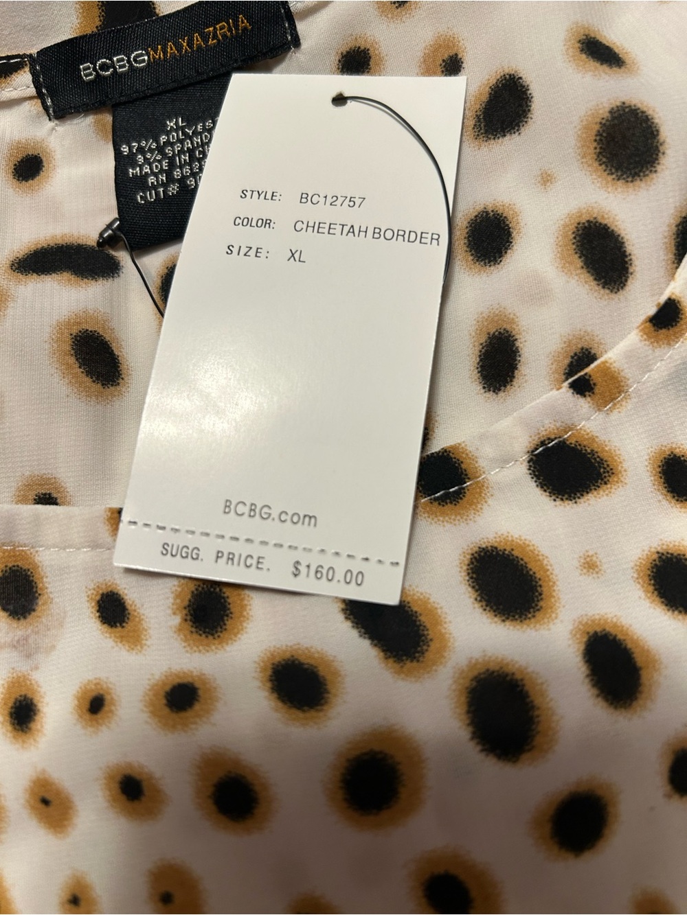 BCBGMaxAzria White Blouse with Gold & Black Floral Dot Print - Picture 6 of 8